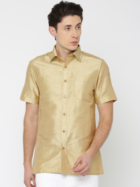 

Khoday Williams Men Gold-Toned Silk Slim Fit Ethnic Solid Shirt