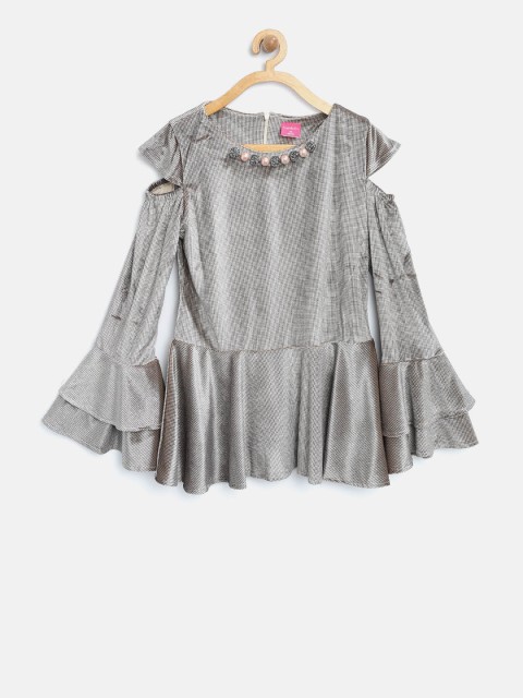 

Tiny Girl Taupe Houndstooth Print Peplum Top