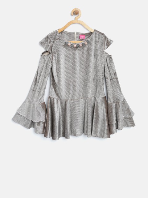 

Tiny Girl Black & Off-White Houndstooth Micro Check A-LineTop