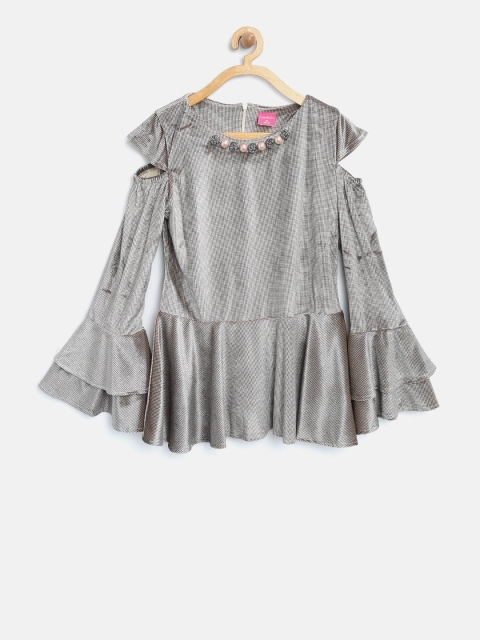 

Tiny Girl Taupe Houndstooth Print Peplum Top