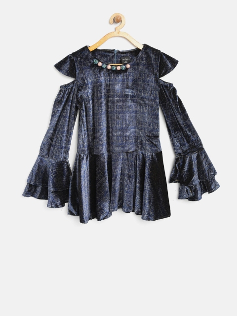 

Tiny Girl Navy Blue Printed Peplum Top
