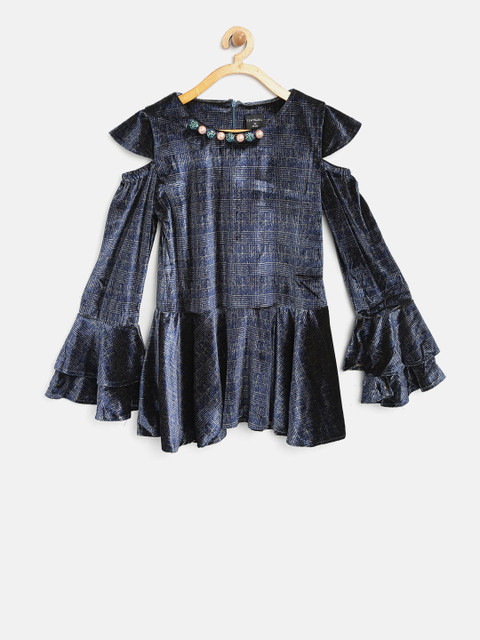

Tiny Girl Girls Navy Blue Printed Peplum Top