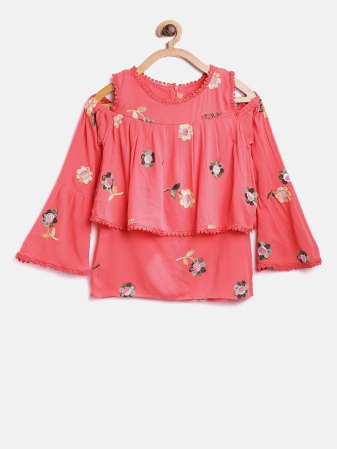 

Tiny Girl Coral Pink Embroidered Layered Top
