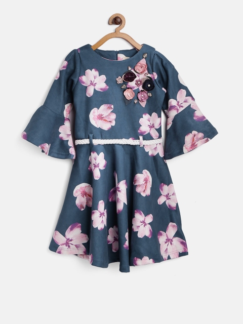 

Tiny Girl Navy Printed Fit & Flare Dress, Navy blue