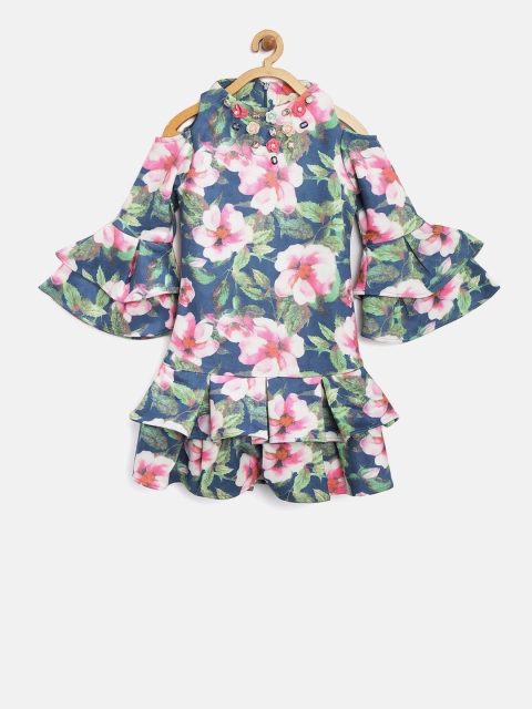 

Tiny Girl Navy & Pink Floral Print Drop-Waist Dress, Navy blue