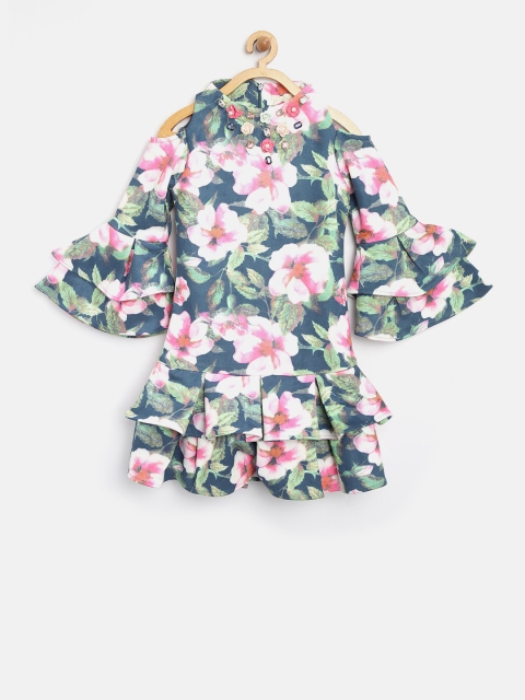 

Tiny Girl Navy & Pink Floral Print Drop-Waist Dress, Navy blue