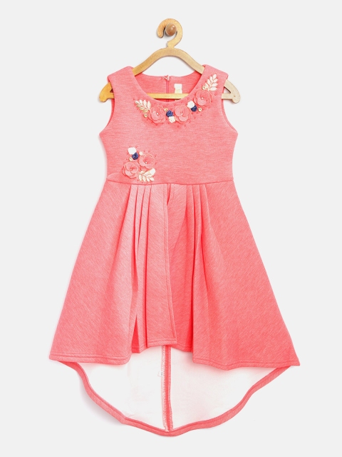 

Tiny Girl Coral Pink Solid A-Line Dress