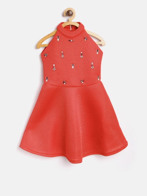 

Tiny Girl Orange Mesh Fit and Flare Dress with Embellished Detail