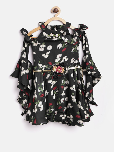 

Tiny Girl Black & Off-White Floral Print Fit & Flare Dress