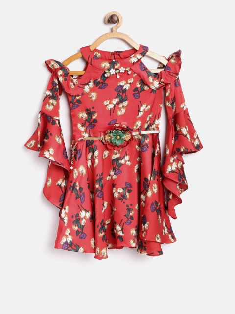 

Tiny Girl Red & Off-White Floral Print Fit & Flare Dress