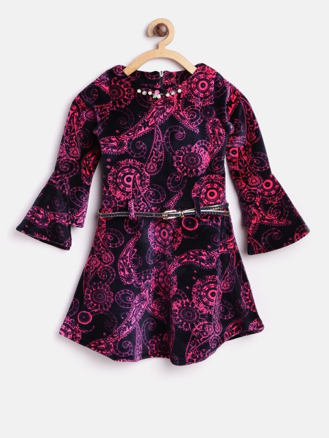 

Tiny Girl Navy & Pink Paisley Print Fit and Flare Dress, Navy blue