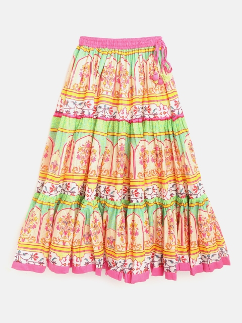 

Biba Girls Pink & Green Printed Tiered Flared Maxi Skirt