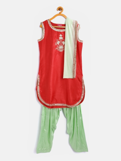 

Biba Girls Red & Green Embroidered Kurta with Patiala & Dupatta