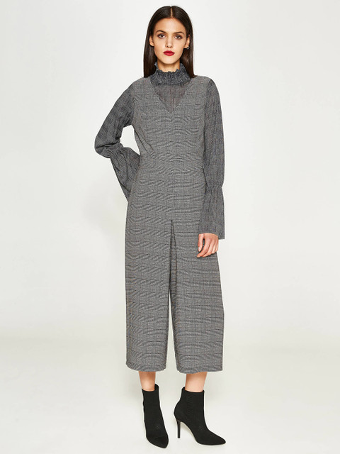 

OVS Black & Off-White Checked Culotte Jumpsuit