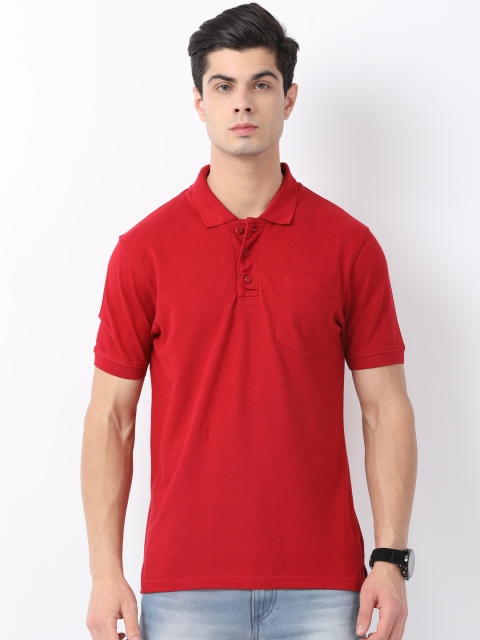 

Gmcks Men Red Solid Polo Collar T-shirt