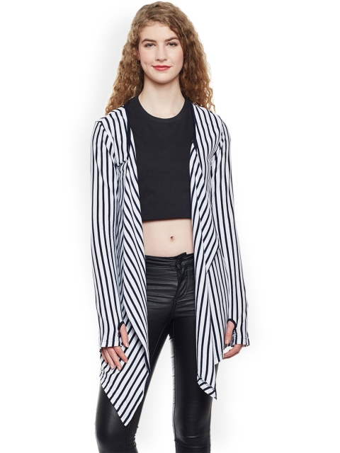 

Hypernation White & Blue Striped Open Front Shrug
