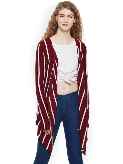 

Hypernation Maroon & White Striped Open Front Shrug