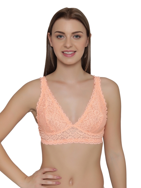 

Clovia Lace Non-Padded Non-Wired Plunge Bralette, Orange