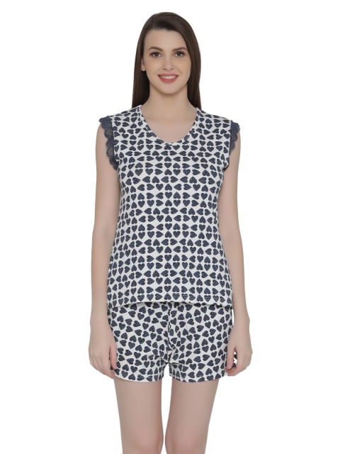 

Clovia Blue & White Printed Lounge Set LS0257M03M
