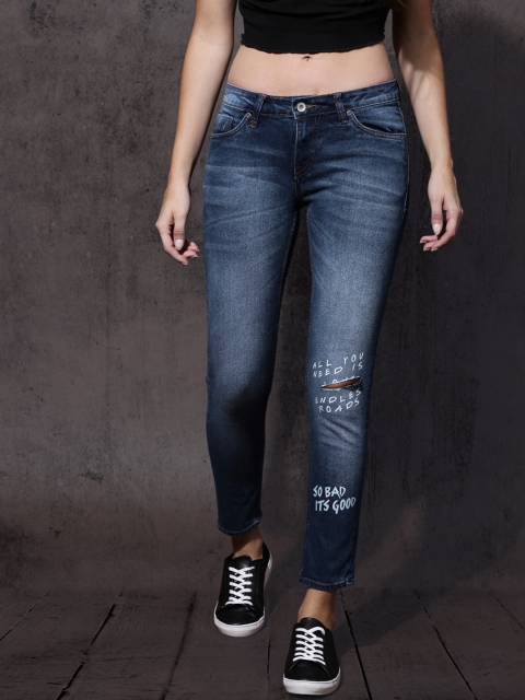 

Roadster Women Blue Skinny Fit Mid-Rise Clean Look Stretchable Printed Jeans