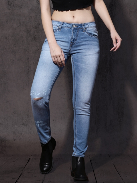 

Roadster Women Blue Skinny Fit Mid-Rise Mildly Distressed Stretchable Printed Jeans