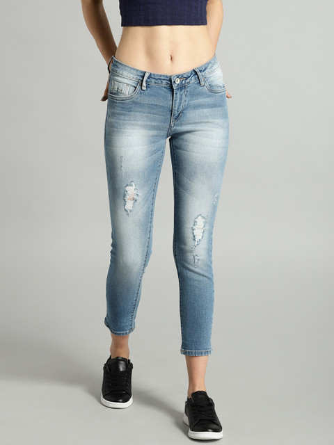 

Roadster Women Blue Skinny Fit Mid-Rise Mildly Distressed Stretchable Jeans