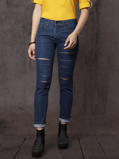 

Roadster Women Blue Skinny Fit Mid-Rise Highly Distressed Stretchable Jeans