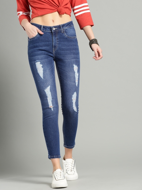 

Roadster Women Blue Skinny Fit Mid-Rise Mildly Distressed Stretchable Cropped Jeans
