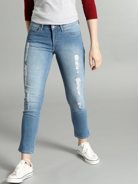 

Roadster Time Travlr Women Blue Skinny Fit Mid-Rise Mildly Distressed Stretchable Cropped Jeans