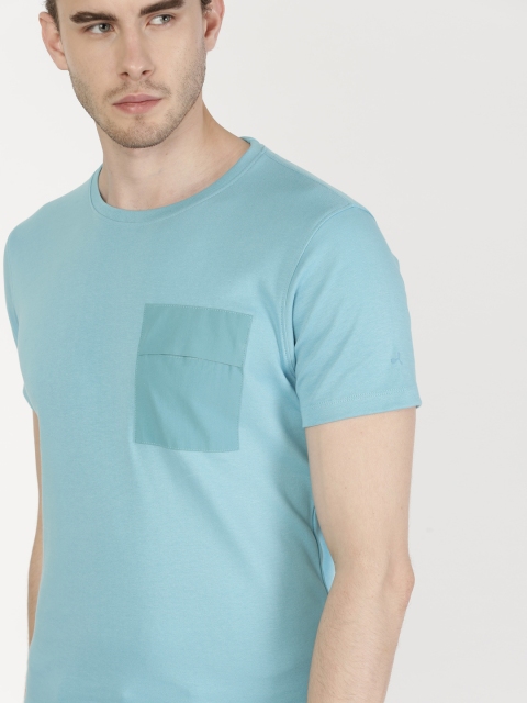 

ether Men Blue Solid Round Neck T-shirt