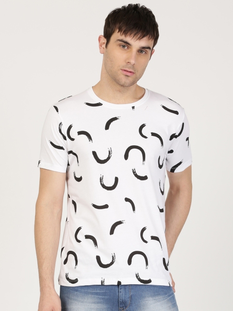 

ether Men White Slim fit Printed Round Neck T-shirt