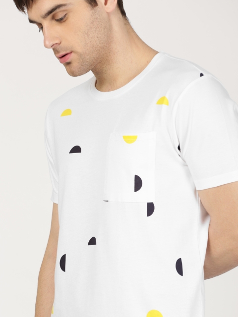

ether Men White Printed Round Neck T-shirt