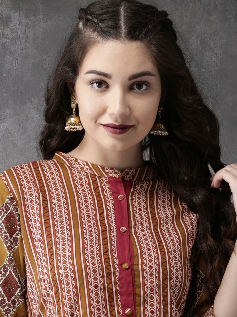 

Anouk Women Olive Green & Maroon Printed A-Line Kurta