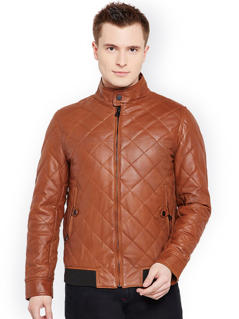 

Justanned Men Brown Solid Leather Jacket