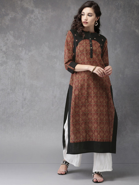 

Anouk Women Maroon & Black Printed Straight Kurta