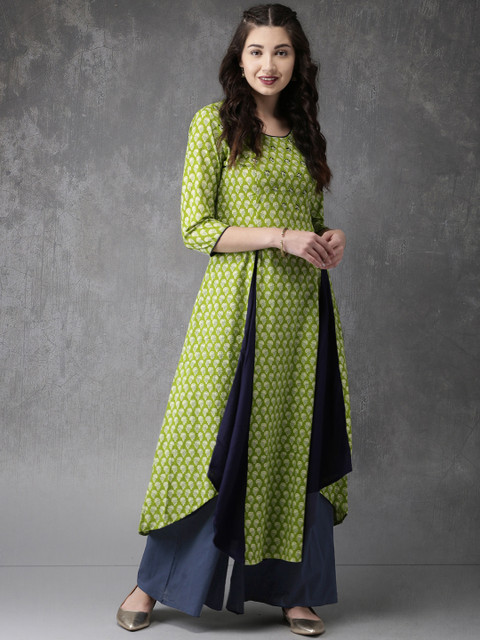 

Anouk Women Green Printed A-Line Kurta