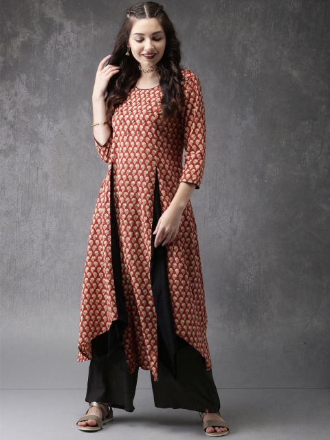 

Anouk Women Red & Black Printed A-Line Asymmetric Kurta