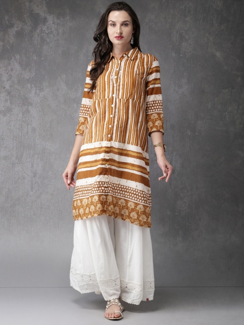 

Anouk Women Brown & Beige Striped Straight Kurta