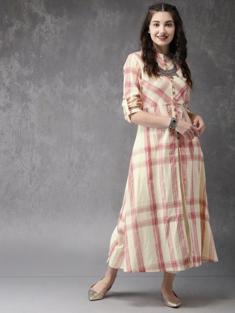 

Anouk Women Light Yellow & Red Checked A-Line Kurta