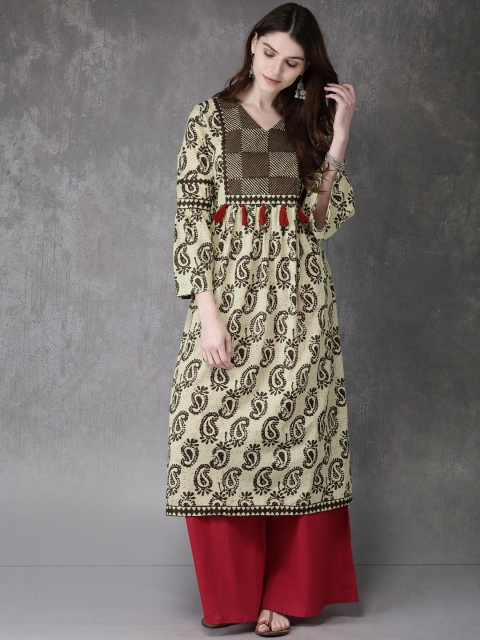 

Anouk Women Beige & Brown Printed A-Line Kurta