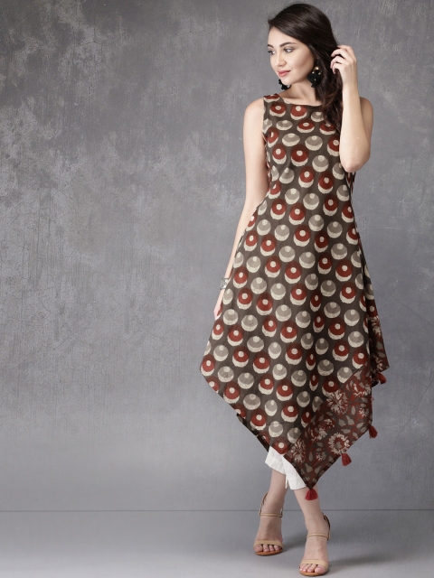 

Anouk Women Grey & Maroon Printed Asymmetric A-Line Kurta
