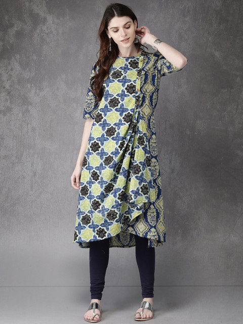 

Anouk Women Blue & Green Printed A-Line Kurta