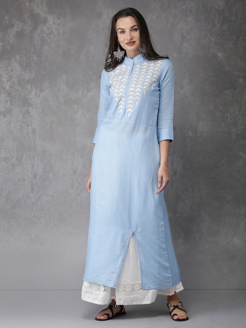 

Anouk Women Blue Yoke Design Straight Kurta