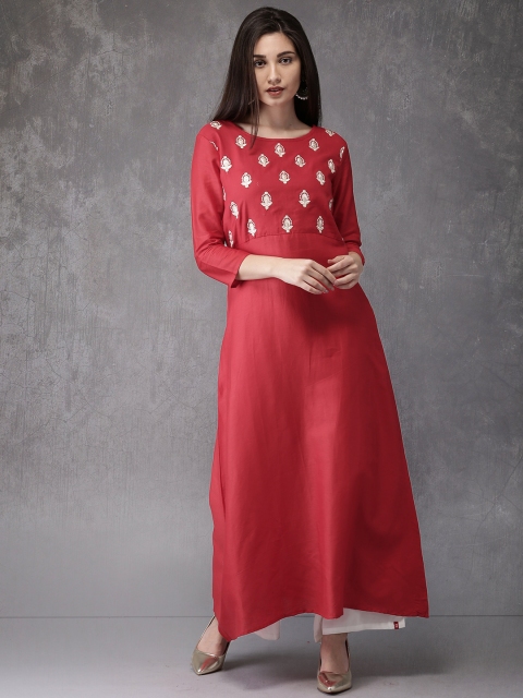 

Anouk Women Red Embroidered A-Line Kurta