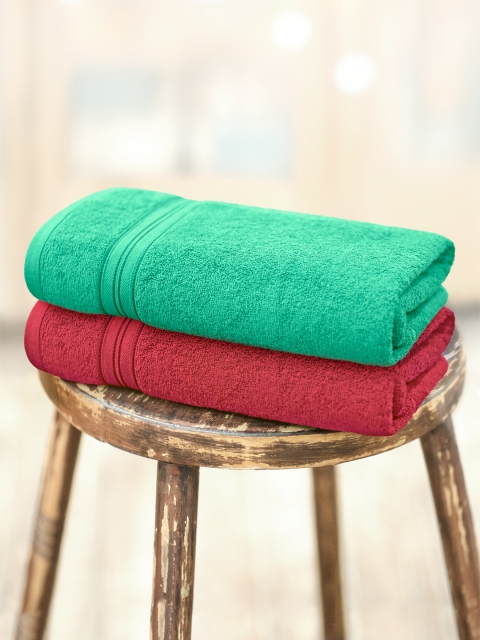 

swiss republic Set of 2 Green & Red Cotton 450 GSM Bath Towels