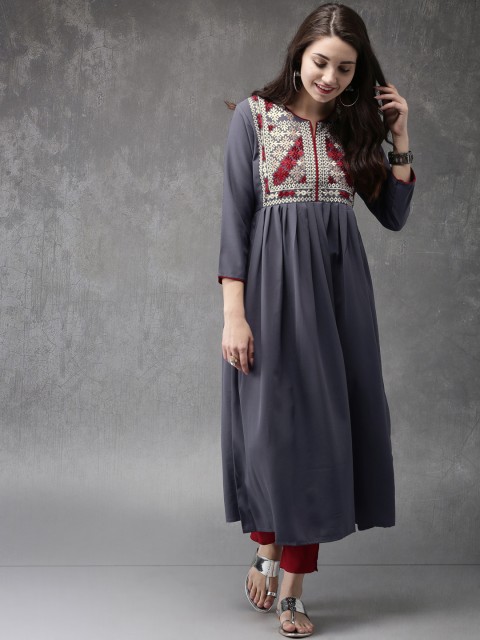 

Anouk Women Purple Woven Design A-Line Kurta