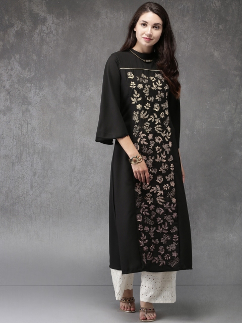 

Anouk Women Black Woven Design A-Line Kurta