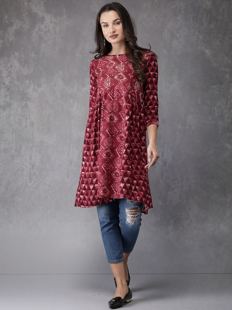 

Anouk Women Maroon Printed A-Line Kurta