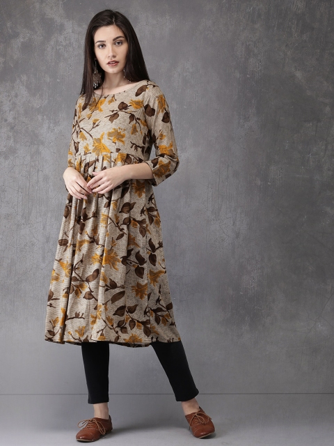 

Anouk Women Beige & Yellow Floral Print A-Line Kurta