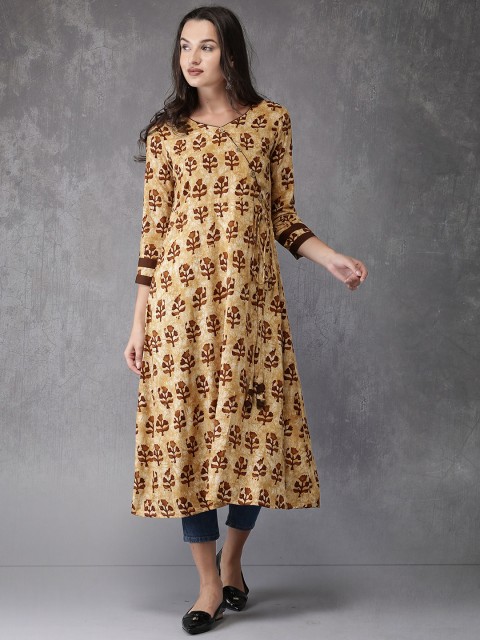 

Anouk Women Khaki Printed A-Line Kurta